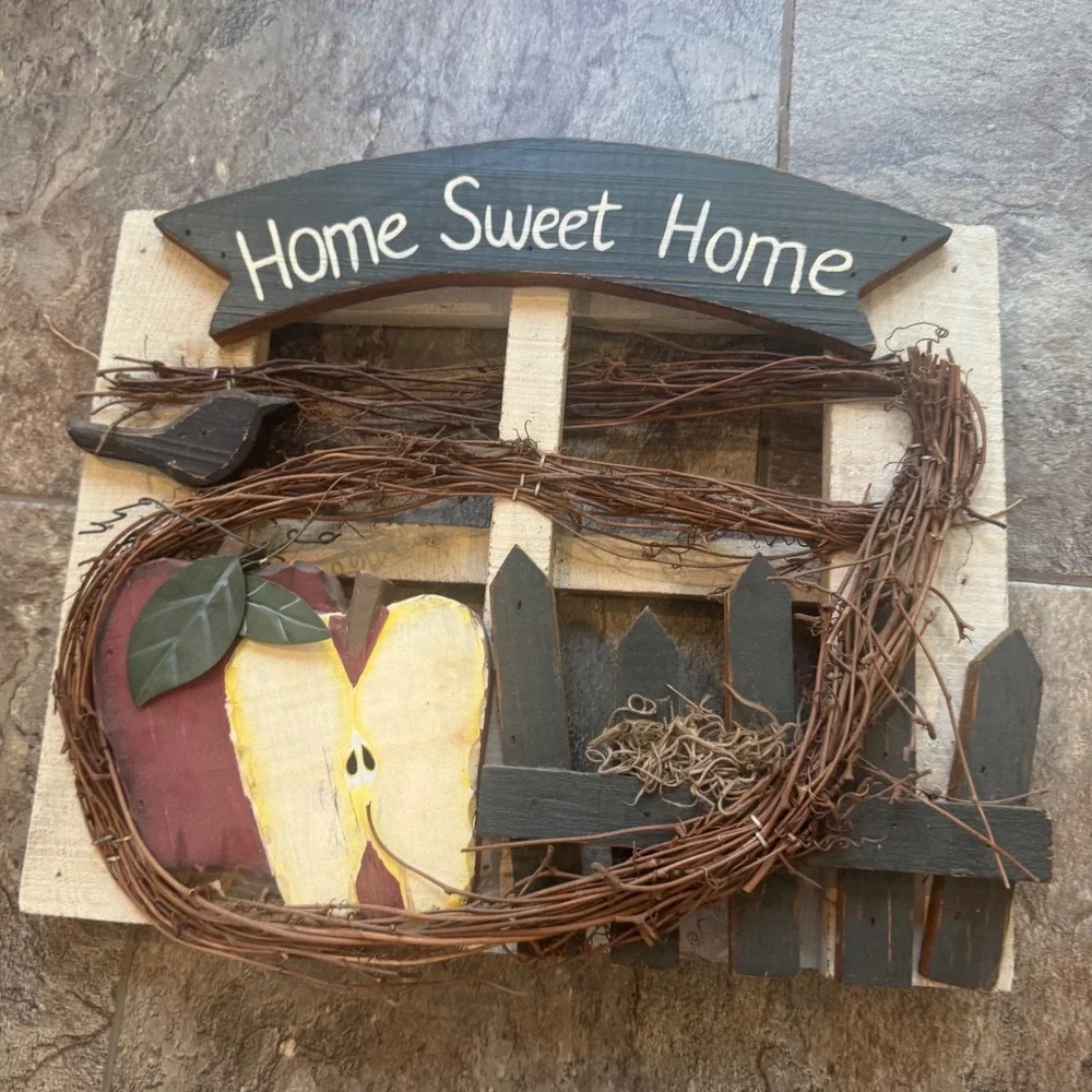 Rustic Country Farmhouse Home Sweet Home Wood Wall Decor Set Apples Kitchen Lot